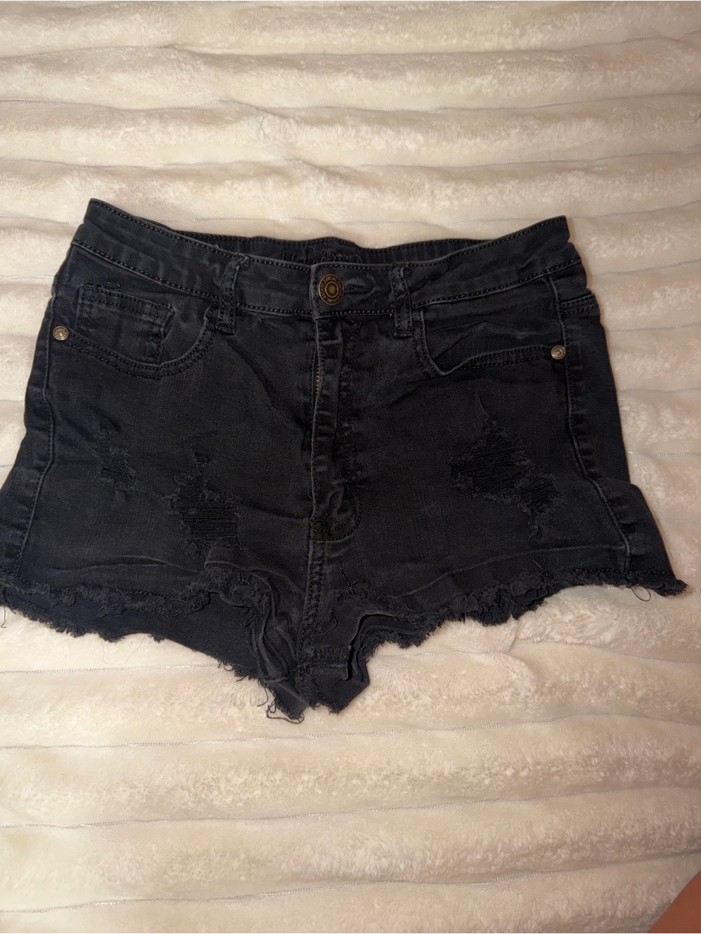 Machine Black Distressed Denim Jean Shorts